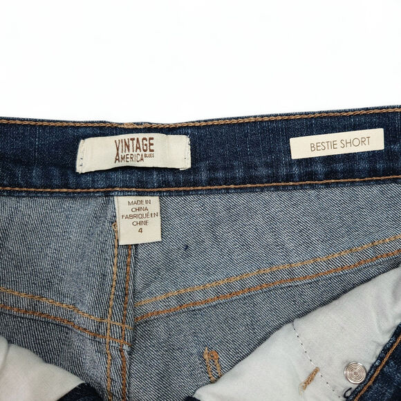 Vintage America Blues Embroidered Bestie Denim Shorts Sz 4 Boho Floral Festival - Picture 4 of 8